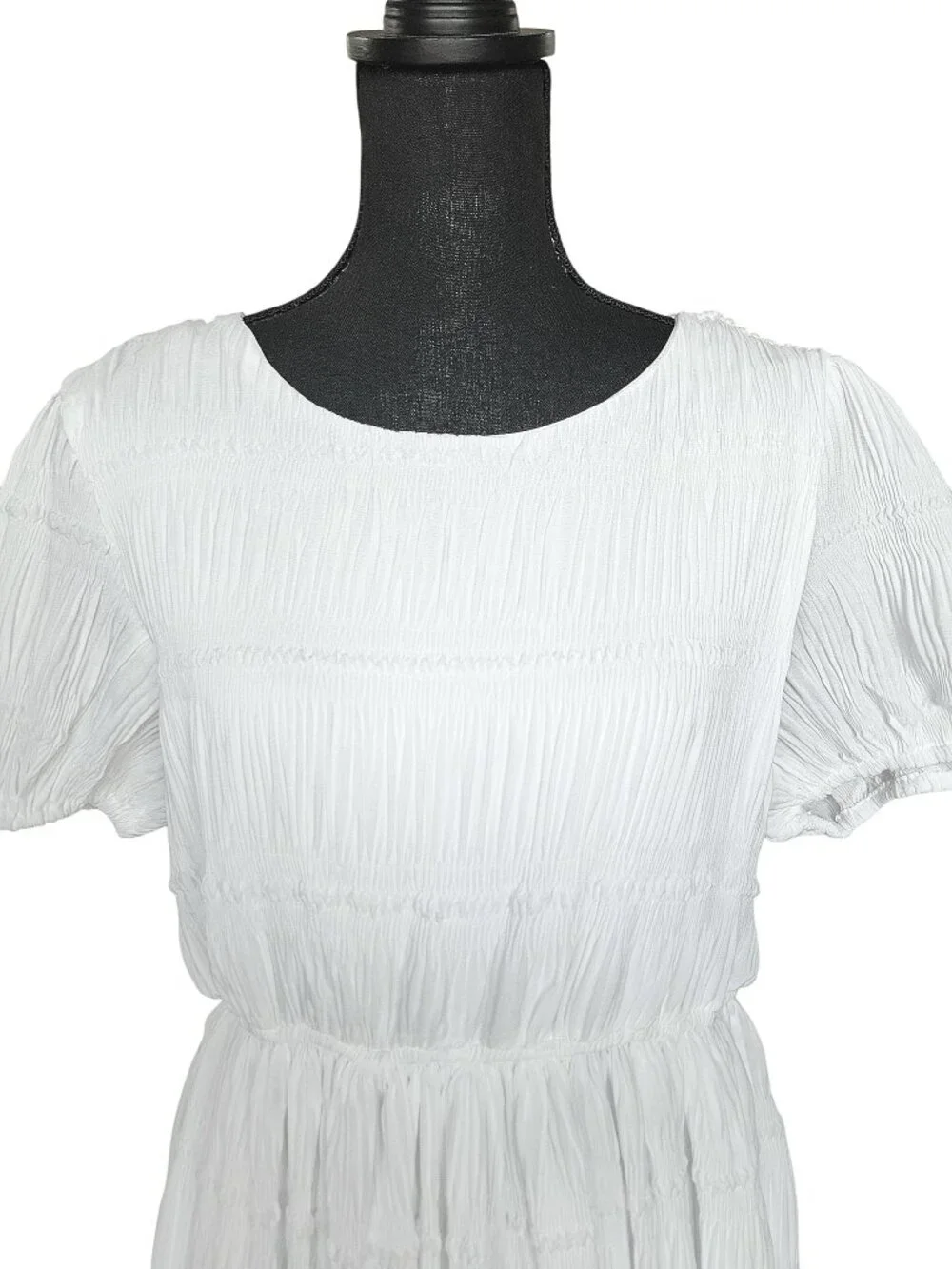 Hayden White Puff Sleeve Pleated Gather Boho Cottagecore Midi Dress Women's S - Picture 4 of 10